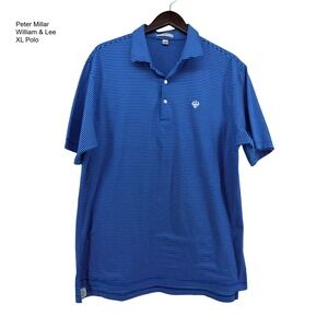 Peter Millar Men XL William Lee Polo Shirt Blue White Golf Casual 100% Cotton